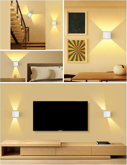 Motion Sensor Wall Light with Remote Control, 5000mAh Rechargeable Battery Powered Wall Lamps, Dimmable 2700-6500K, Adjustable Beam Angle, White Up and Down Wireless Wall Sconce for Indoor, 4-Pack