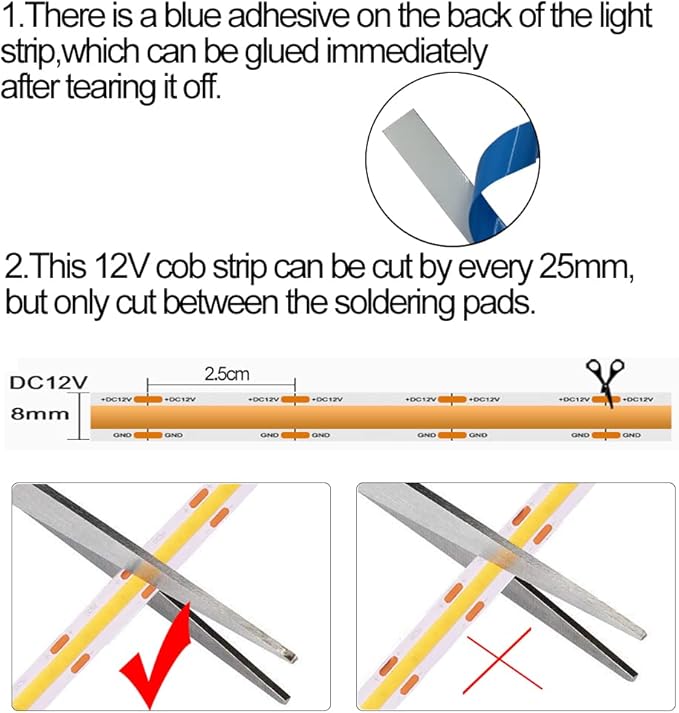 HAMRVL COB LED Strip Lights Orange,DC12V 16.4ft/5M 320leds/M CRI90 Bright Flexible LED Tape 8mm, for Indoor Home Cabinet, Bedroom, Kitchen, Stage, Backlight DIY Lighting(Without Power Supply) (Orange)