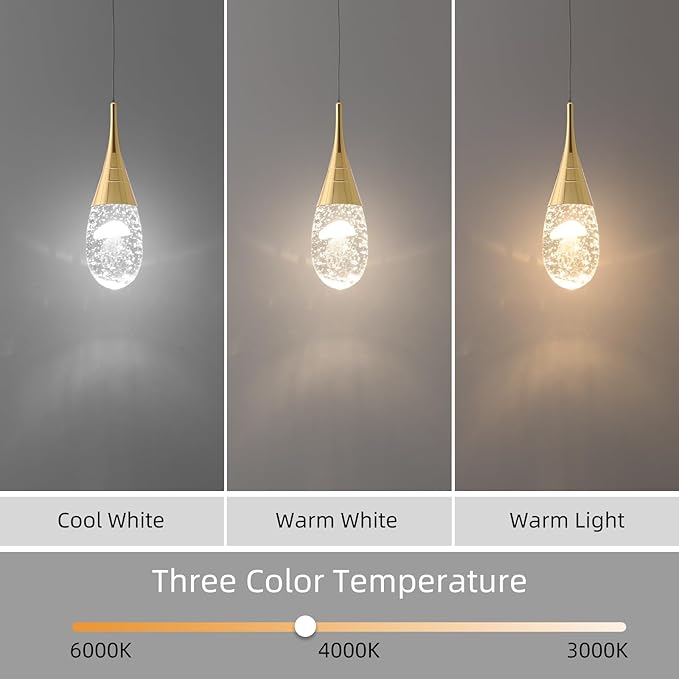 JoollySun Mini Crystal Pendant Light: Modern Dimmable 3-Color(3000k-6000k) LED Pendant for Kitchen Island Bathroom - Polished Gold