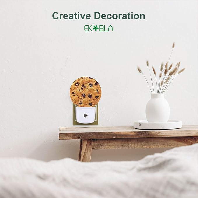 EKOBLA Cookie Plug-in Night Light, Chocolate Chip Cookie LED Nightlight for Kids, 0.5W Sleep Friendly for Stairway & Bedroom