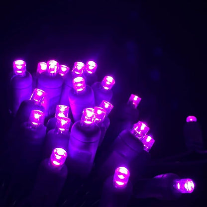 UL Listed 50 Count 5MM Wide Angle Led Christmas Lights Set,Outdoor Mini Led String Lights for Garden Patio Halloween Trees Lighting Decoration,17 Feet Green Wire (Purple Color)