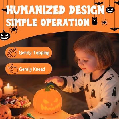 Night Light for Kids, Cute Silicone Nursery Pumpkin Lamp for Baby and Toddler, Halloween NightLight for Boys and Girls,Squishy Kawaii Bedside Lamp for Kids Room