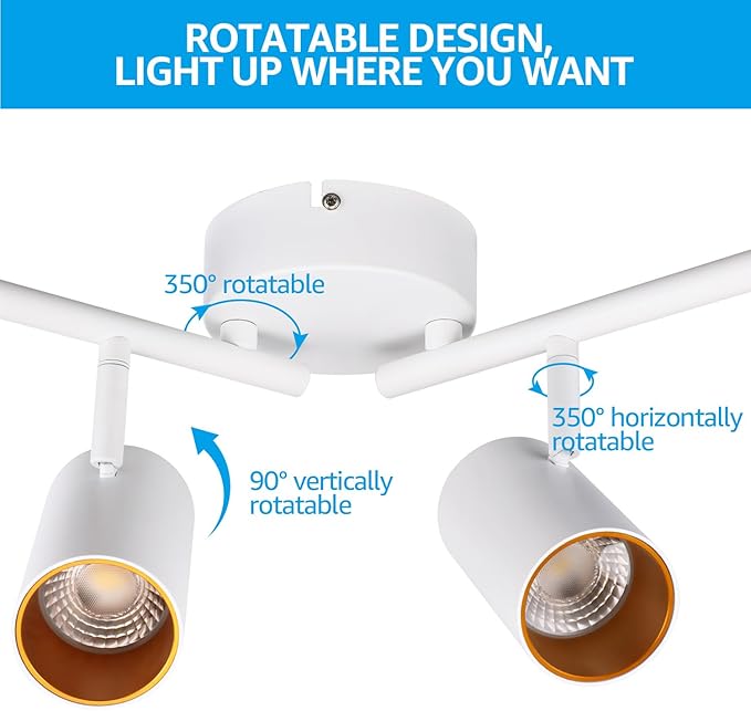 LEONLITE 36W LED Track Lighting Fixtures Ceiling Dimmable, 4 Light Directional Track Fixture Flush Mount, CRI90, 2800lm, Spotlight Ceiling Light Indoor, Aluminum, Anti-Glare, 3000K Warm White, White
