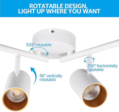 LEONLITE 36W LED Track Lighting Fixtures Ceiling Dimmable, 4 Light Directional Track Fixture Flush Mount, CRI90, 2800lm, Spotlight Ceiling Light Indoor, Aluminum, Anti-Glare, 3000K Warm White, White
