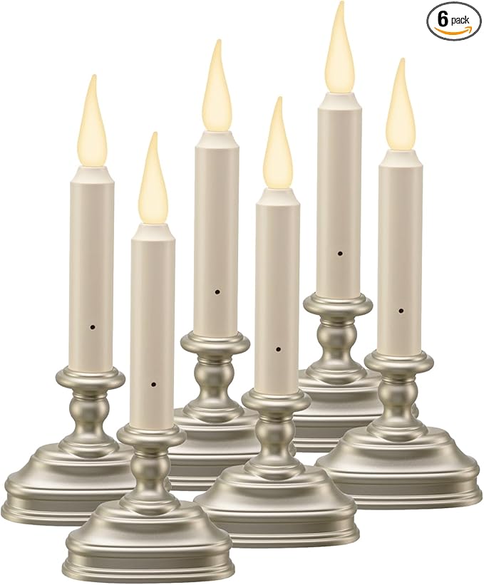 Xodus Innovations FPC1620P-6 Battery Operated 9 Inch Window Candle New Dynamic 3 D Warm White Flicker Flame, with 3 Position Switch and Automatic On Timer