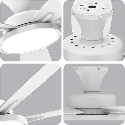 TALOYA 52 inch Ceiling Fans with Lights and Remote, Low Profile Ceiling Fan with Light, Flush Mount, Reversible, 3CCT, Dimmable, Ultra Quiet White Ceiling Fan for Bedroom Living Room Indoor Outdoor