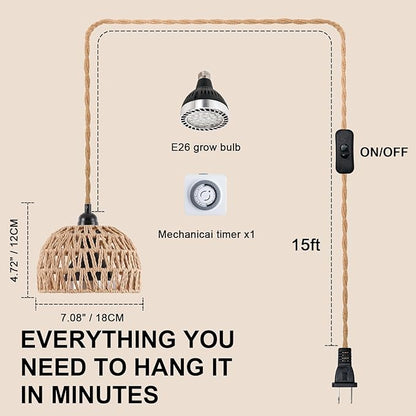 Hanging Grow Lights for Indoor Plants, Full Spectrum Plant Light, with Timer and 15FT Power Cord, 30W Pendant Plant Lights for Indoor Growing, Garden, Flowers, Greenhouse (4000k)