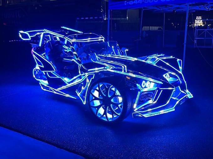 16PCS 5FT Chasing LED Light Strips Fit for Polaris Slingshot, IP68 Waterproof Single Row RGB Dream Color Glow Kit, App & Remote Control Underbody Accent Lights with Breath/Flash/Strobe Modes