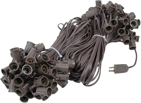 Novelty Lights 200 Foot C9 Outdoor String Light Christmas Stringer - Patio String Lights - Intermediate Base (C9/E17) - 24" Spacing - Brown Wire