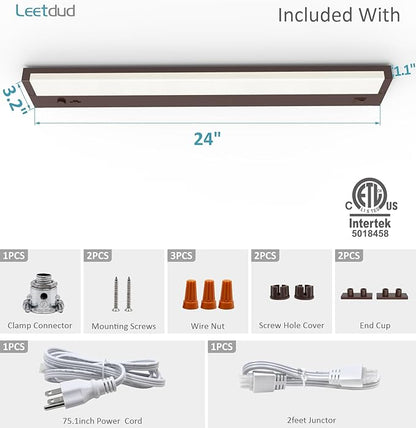 Leetdud Under Cabinet Lighting Plug in or Hardwired Built-in Dimmer, 24 Inch 12W, 5CCT 2700/3000/3500/4000/5000K, Linkable Counter Lights for Kitchen, ETL Dimmable LED Light Fixture, Bronze