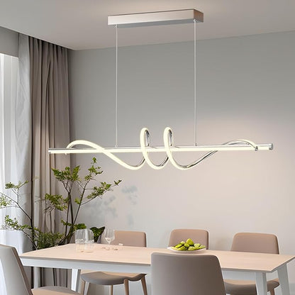 Modern LED Pendant Lights Kitchen Island,3000k-6000K Adjustable Color Dining Room Light Fixture,Dimmable with Remote Control Aluminum for Kitchen, Living, Dining,Bedroom(39in Chrome Silver