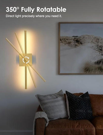 KARTOOSH 24.4 Inch Hardwired Wall Sconces Set of Two, 3000K Warm White Dimmable Modern Wall Sconces, 350° Rotate LED Light Fixtures Wall Lamp for Bathroom Living Room Bedroom Bedside, Gold