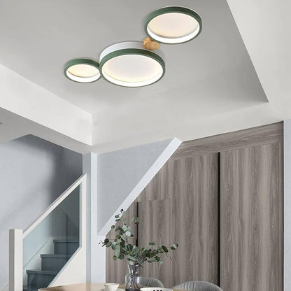 3-Lights LED Ceiling Light Fixture,22 Inch Modern Ceiling Lights Flush Mount Wooden 20W Dimmable Chandelier for Living Room Bedroom Kitchen,3000K/4000K/6000K Temperatures Selectable Green