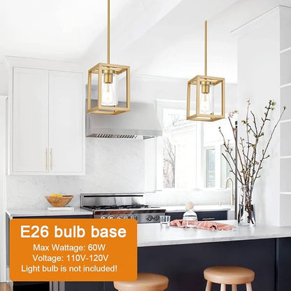 1-Light Rustic Chandelier in Gold Finish Modern Industrial Pendant Lighting Fixture with Clear Glass Shade Hanging Ceiling Light for Dining Room