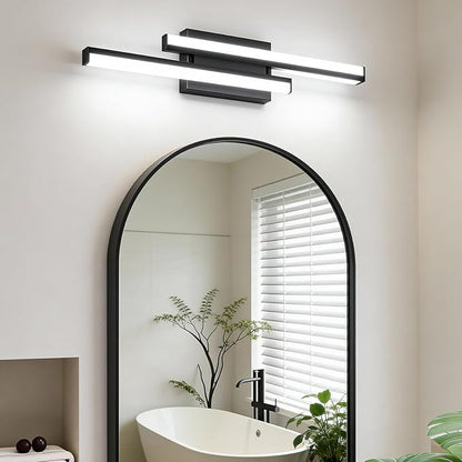 Bathroom Light Fixtures Over Mirror: 24-inch Modern Black LED Vanity Light Bar ETL Certified | Retractable Dimmable Bathroom Lamp IP44 - Wall Light Fixture 25W 5000K Cool White(1 Pack)
