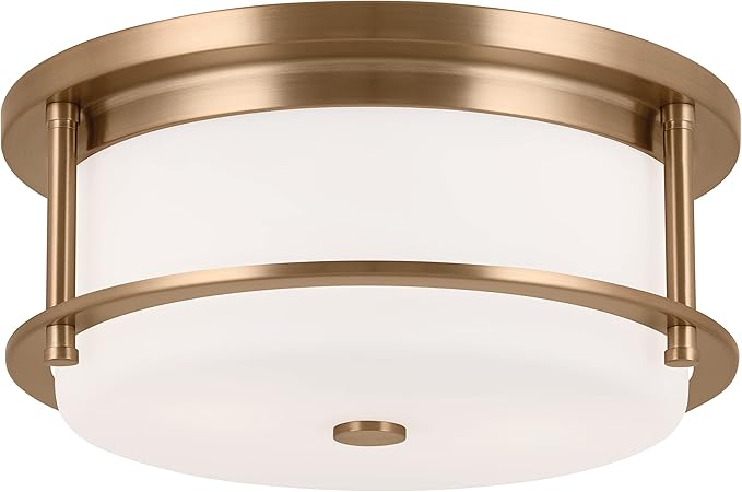 Kichler Brit 2-Light Flush Mount Ceiling Light, Industrial Modern Ceiling Light with Satin Etched Cased Opal Glass in Champagne Bronze, (12" W x 5.5" H), 52595CPZ