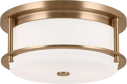 Kichler Brit 2-Light Flush Mount Ceiling Light, Industrial Modern Ceiling Light with Satin Etched Cased Opal Glass in Champagne Bronze, (12" W x 5.5" H), 52595CPZ
