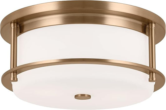 Kichler Brit 2-Light Flush Mount Ceiling Light, Industrial Modern Ceiling Light with Satin Etched Cased Opal Glass in Champagne Bronze, (12" W x 5.5" H), 52595CPZ