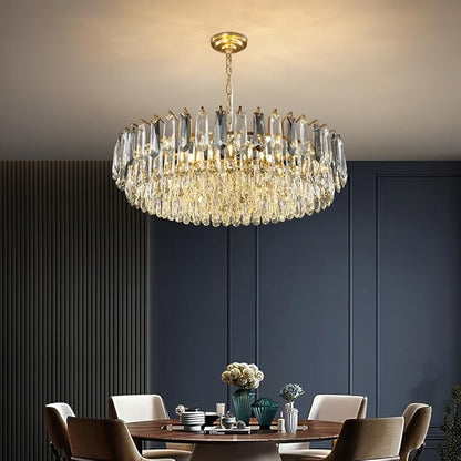 31.5" Modern Crystal Chandelier Gold 3-Tier Luxury Pendant Light Gold Plated Ceiling Pendant Lighting for Dinning Room Living Room Foyer