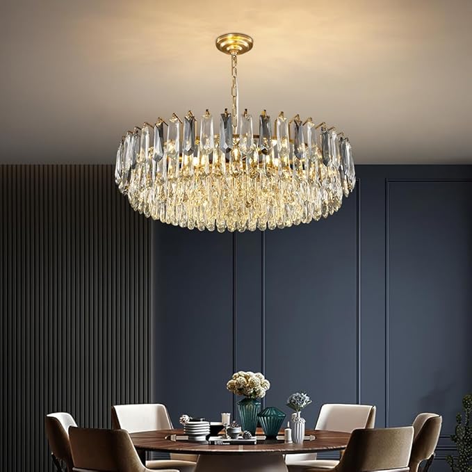31.5" Gold Crystal Chandeliers Modern3-Tier Luxury Crystal Pendant Light Ceiling Pendant Lighting for Dinning Room Living Room Foyer