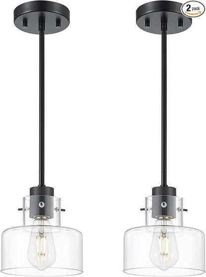2 Pack Pendant Lights Kitchen Island, 6" Matte Black Pendant Light Fixtures Over Island with Clear Glass Shade, Modern Kitchen Island Lighting for Dining Room Entryway, PL124-MB-G-2PK