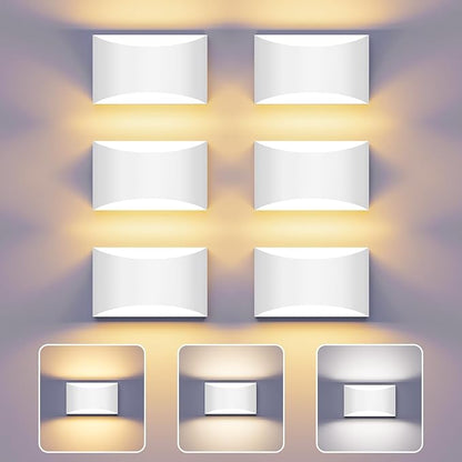 Black Modern LED Wall Sconce, 3 Colors Indoor Wall Lights, 10W Hardwired Up and Down Aluminum Wall Mount Lamp for Bedroom Living Room Hallway Corridor (White, 6 Pack)
