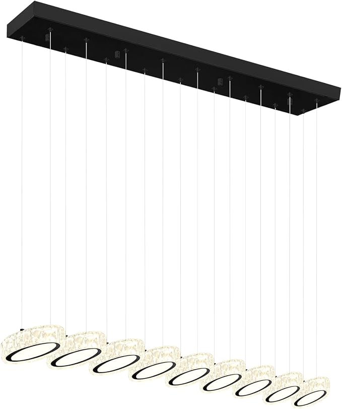 Rectangular Crystal Chandelier for Dining Room Pendant Chandelier for Kitchen Modern Linear Crystal Chandeliers Over Table Black 9 Lights