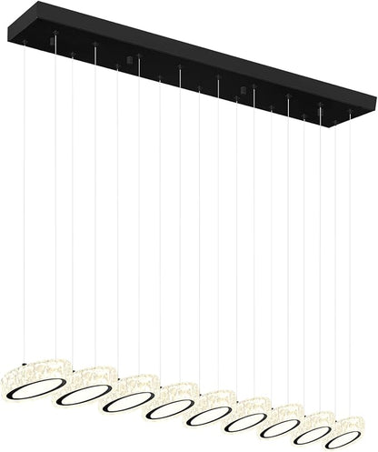 Rectangular Crystal Chandelier for Dining Room Pendant Chandelier for Kitchen Modern Linear Crystal Chandeliers Over Table Black 9 Lights