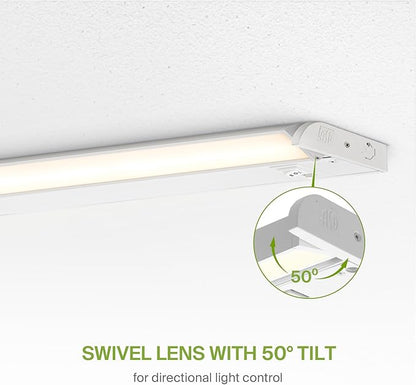 ASD Swivel LED Under Cabinet Lighting Plug in or Hardwired 40 Inch, Dimmable Under Cabinet Lights with High/Low/Off Switch, 3CCT 2700K-4000K, Linkable Under Counter Lights for Kitchen, White, ETL