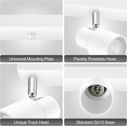 Track Lighting Plug in, 30" LED Track Light Fixtures Ceiling, White 5 Way Spotlight, Rotatable Head, Plug Wall Lights with 14.8FT Cord, Ceiling Lighting for Kitchen Hallway Bar(GU10, NO Bulb)
