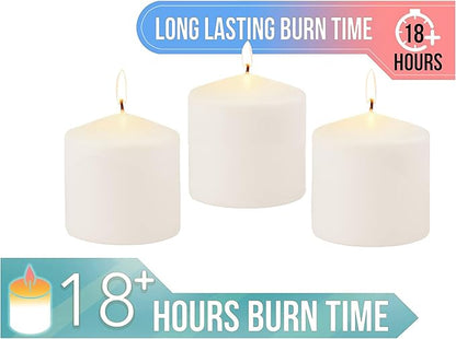 Stonebriar Unscented Pillar Candles – 18 Hour Burn Time, Long-Lasting Wax Candles for Weddings, Holidays, Home Décor & Special Events, Pack of 3, Ivory, 3" x 3"