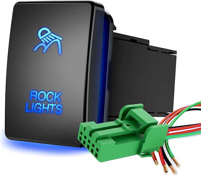 Nilight Rock Lights Push Button Switch 12V ON Off with Connector Wire Kit 1.28" x 0.87" Replacement for Toyota Sequoia Highlander Tacoma Tundra 4Runner RAVR Yaris