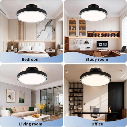 Bladeless Ceiling Fans with Lights and Remote, Flush Mount Modern Ceiling Fan with Light, 6 Speeds, Stepless dimming & 3000-6000K CCT LED Lights for Bedroom, Living Room (Black)
