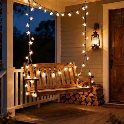 Solar Star Lights Outdoor - 50 LED Solar String Lights Outdoor Waterproof, 30.68ft Solar Powered Star String Lights, Warm White Twinkle Fairy Lights for Garden Fence Yard Decorations, 8 Modes