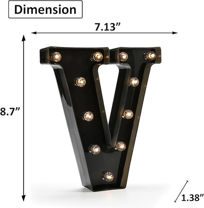 OYCBUZO Light Up Black Alphabet Marquee Letters Sign LED Marquee Number Lights Sign for Night Light Home Bar Christmas Lamp Birthday Party Wedding Decoration V