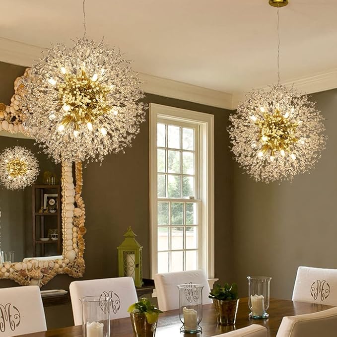 Modern Firework Gold Crystal Chandeliers, Sputnik Dandelion Chandelier Light Fixture Pendant Lighting for Living Room, Dining Room, Restaurant, Bedroom, Kitchen- 16 Lights