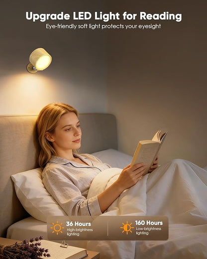 LED Wall Mounted Lights 2 Pcs with Remote, Rechargeable Wall Sconce with 3 Color Temps & Dimmable Magnetic 360° Rotation Cordless Light for Bedroom Reading Bedside (Wood, 2 Pack)