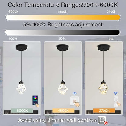 Crystal Pendant Light for Kitchen Island,Black Chandelier Lights Fixture, Hanging Lighting Ceiling Light Fixture Modern Adjustable Pendant Lighting for Dining Room Bedroom