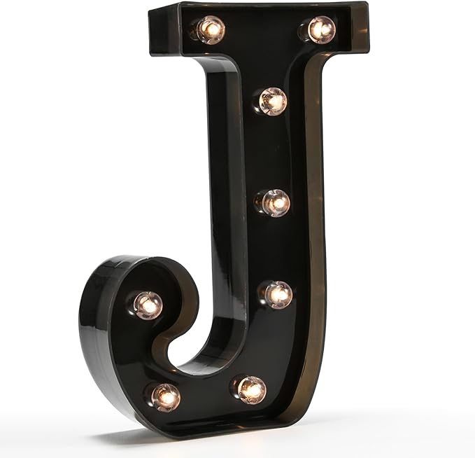 OYCBUZO Light Up Black Alphabet Marquee Letters Sign LED Marquee Number Lights Sign for Night Light Home Bar Christmas Lamp Wedding Party Birthday Decoration J