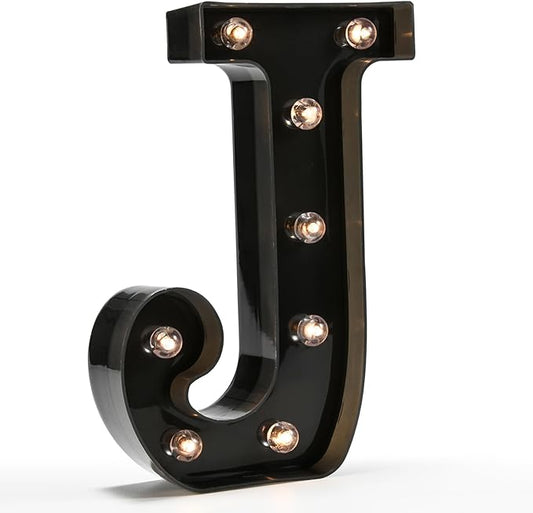 OYCBUZO Light Up Black Alphabet Marquee Letters Sign LED Marquee Number Lights Sign for Night Light Home Bar Christmas Lamp Wedding Party Birthday Decoration J