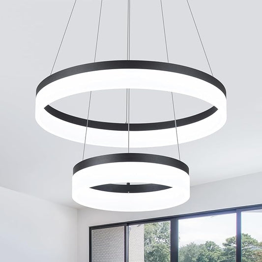 Buccleuch 2-Ring Modern LED Chandelier - Dimmable Black Round Pendant Light, Height Adjustable ETL-Certified Ceiling Light for Dining Room, Kitchen Island, Living Room, Bedroom, Foyer