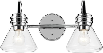 Kichler Farum 19.25" 2-Light Bathroom Vanity Light Fixture with Clear Glass in Chrome for Mirror, Modern Wall Mount Lighting Over Vanity (19.25" W x 9.5" H), 55154CHCLR