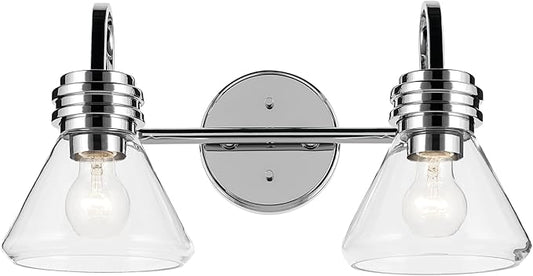 Kichler Farum 19.25" 2-Light Bathroom Vanity Light Fixture with Clear Glass in Chrome for Mirror, Modern Wall Mount Lighting Over Vanity (19.25" W x 9.5" H), 55154CHCLR