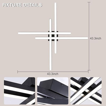 JAYMP 43.3" Modern Ceiling Light with Remote, Black Sputnik Ceiling Lamp, 64W Dimmable LED Lighting Fixture for Dining Room, Living Room, Kitchen Island, 4 Lights