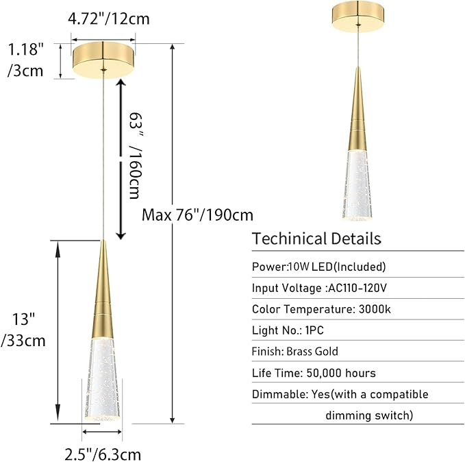JoollySun Modern Crystal Pendant Light: Gold Mini Cone Hanging Light Fixtures for Kitchen Island Bathroom