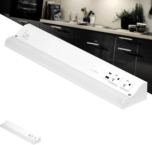 American Lighting LED Courant Plus Undercabinet Light 18 Inch 5CCT 90+ CRI 1000 Lumens with USB-A USB-C and 20A Receptacles White Finish Title 24 Compliant
