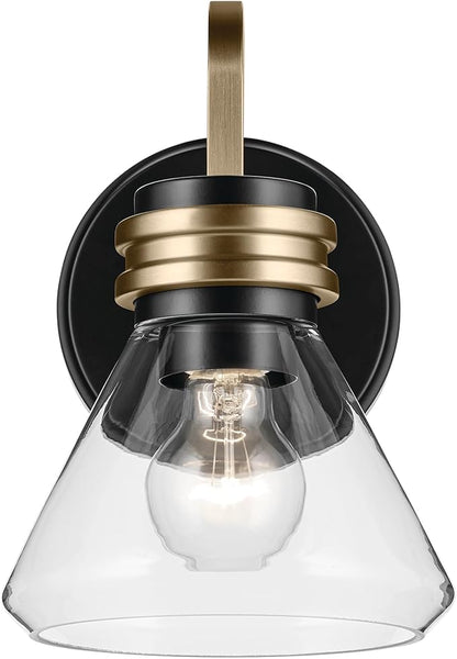 Kichler Farum 7.25" 1-Light Wall Sconce Bathroom Vanity Light Fixture with Clear Glass in Black for Fireplace, Kitchen, Bedroom, Hallway, or Vanity (7.25" W x 9.5" H) 55153BKCLR