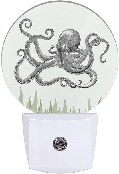 Octopus Night Light Ocean Sea Green Seaweed Octopus LED Dusk to Dawn Plug-in Nightlight Auto Sensor for Bedroom Bathroom Hallway Living Room Home Indoor