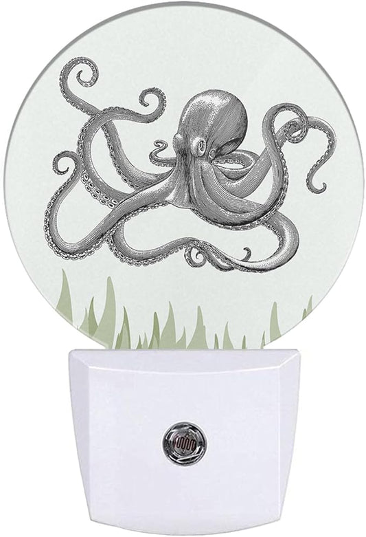 Octopus Night Light Ocean Sea Green Seaweed Octopus LED Dusk to Dawn Plug-in Nightlight Auto Sensor for Bedroom Bathroom Hallway Living Room Home Indoor