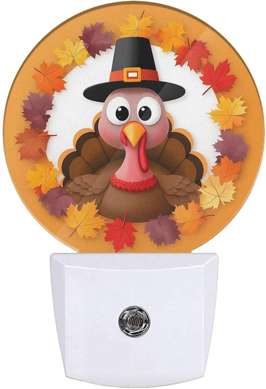 EKOBLA Autumn Turkey Plug-in Night Light, Fall Turkey & Maple Leaf LED Nightlight with Dusk to Dawn Sensor for Bedroom, Bathroom & Kitchen